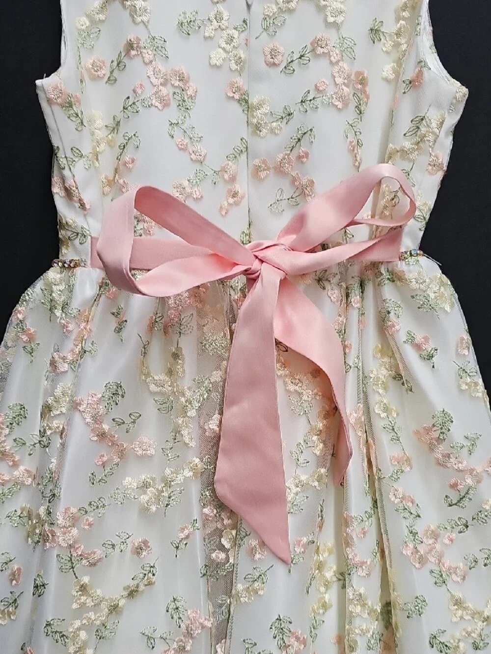 American Princess Cream Dress with Pink Floral Embroidery Size 8Y